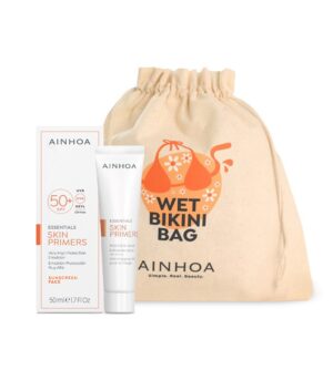 Set format din: -Saculet special pentru depozitat costumul de baie ud -Emulsie faciala SPF 50+ Skin Primers AINHOA – 50 ml -Exfoliant facial Skin Primers AINHOA – 15 ml